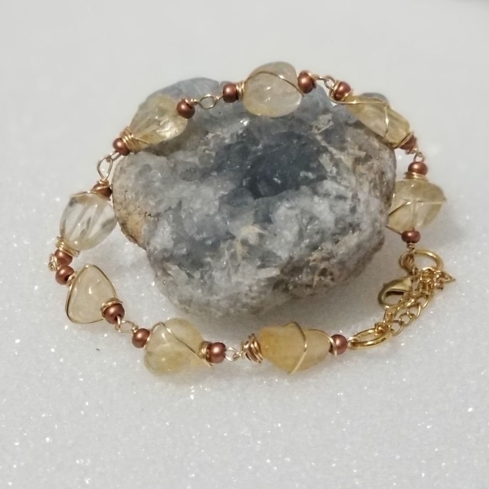 Handcrafted Citrine Crystal Bracelet | Copper Wire Wrap & Natural Gemstone Beads